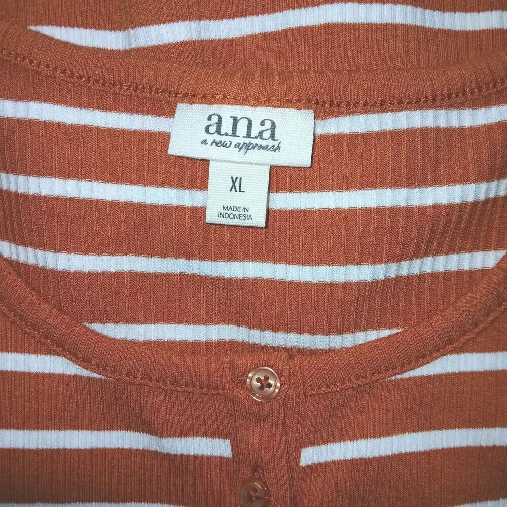 NWT a.n.a Womens XL Casual Henley Rib-knit Striped Burnt Orange T-Shirt Dress